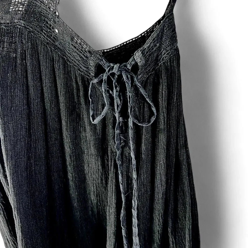 Free People Sweet Thing Bohemian Tunic Dress Witchy XS Black Crochet Whimsygoth - Picture 9 of 9